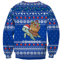 Comoros Christmas Sweatshirt with Santa Turtle Gifts Snowflakes and Ocean Blue Holiday Pattern - Wonder Print Shop
