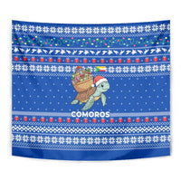 Comoros Christmas Tapestry with Santa Turtle Gifts Snowflakes and Ocean Blue Holiday Pattern - Wonder Print Shop