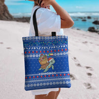 Comoros Christmas Tote Bag with Santa Turtle Gifts Snowflakes and Ocean Blue Holiday Pattern - Wonder Print Shop