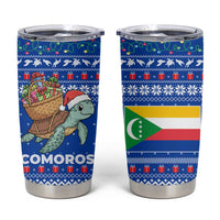 Comoros Christmas Tumbler Cup with Santa Turtle Gifts Snowflakes and Ocean Blue Holiday Pattern - Wonder Print Shop