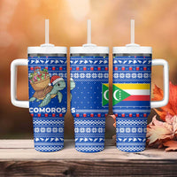 Comoros Christmas Tumbler With Handle with Santa Turtle Gifts Snowflakes and Ocean Blue Holiday Pattern - Wonder Print Shop