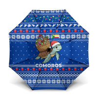 Comoros Christmas Umbrella with Santa Turtle Gifts Snowflakes and Ocean Blue Holiday Pattern - Wonder Print Shop