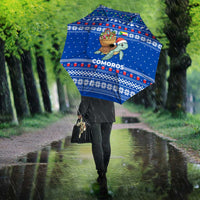 Comoros Christmas Umbrella with Santa Turtle Gifts Snowflakes and Ocean Blue Holiday Pattern - Wonder Print Shop