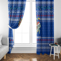 Comoros Christmas Window Curtain with Santa Turtle Gifts Snowflakes and Ocean Blue Holiday Pattern - Wonder Print Shop