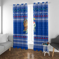 Comoros Christmas Window Curtain with Santa Turtle Gifts Snowflakes and Ocean Blue Holiday Pattern - Wonder Print Shop