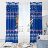 Comoros Christmas Window Curtain with Santa Turtle Gifts Snowflakes and Ocean Blue Holiday Pattern - Wonder Print Shop