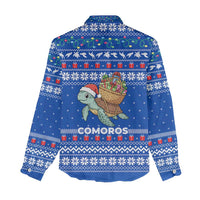 Comoros Christmas Women Casual Shirt with Santa Turtle Gifts Snowflakes and Ocean Blue Holiday Pattern - Wonder Print Shop