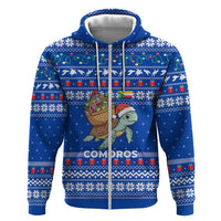 Comoros Christmas Zip Hoodie with Santa Turtle Gifts Snowflakes and Ocean Blue Holiday Pattern - Wonder Print Shop