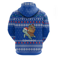 Comoros Christmas Zip Hoodie with Santa Turtle Gifts Snowflakes and Ocean Blue Holiday Pattern - Wonder Print Shop
