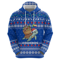 Comoros Christmas Zip Hoodie with Santa Turtle Gifts Snowflakes and Ocean Blue Holiday Pattern - Wonder Print Shop