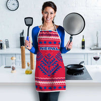 Nepal Christmas Apron with Red-Blue Design, National Emblem, and Snowflake Motif - Wonder Print Shop