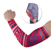 Nepal Christmas Arm Sleeves with Red-Blue Design, National Emblem, and Snowflake Motif - Wonder Print Shop