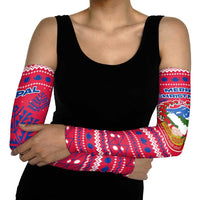 Nepal Christmas Arm Sleeves with Red-Blue Design, National Emblem, and Snowflake Motif - Wonder Print Shop