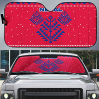 Nepal Christmas Auto Sun Shade with Red-Blue Design, National Emblem, and Snowflake Motif - Wonder Print Shop