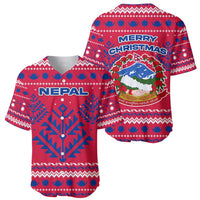 Nepal Christmas Baseball Jersey with Red-Blue Design, National Emblem, and Snowflake Motif - Wonder Print Shop