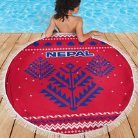 Nepal Christmas Beach Blanket with Red-Blue Design, National Emblem, and Snowflake Motif - Wonder Print Shop