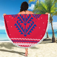 Nepal Christmas Beach Blanket with Red-Blue Design, National Emblem, and Snowflake Motif - Wonder Print Shop