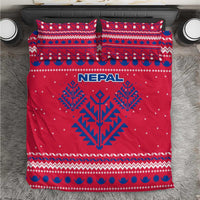 Nepal Christmas Bedding Set with Red-Blue Design, National Emblem, and Snowflake Motif - Wonder Print Shop