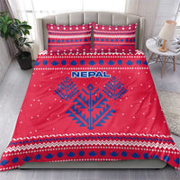Nepal Christmas Bedding Set with Red-Blue Design, National Emblem, and Snowflake Motif - Wonder Print Shop