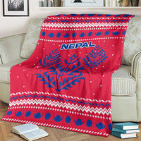 Nepal Christmas Blanket with Red-Blue Design, National Emblem, and Snowflake Motif - Wonder Print Shop