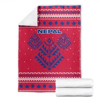 Nepal Christmas Blanket with Red-Blue Design, National Emblem, and Snowflake Motif - Wonder Print Shop