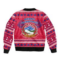Nepal Christmas Bomber Jacket with Red-Blue Design, National Emblem, and Snowflake Motif - Wonder Print Shop