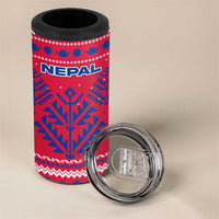 Nepal Christmas 4 in 1 Can Cooler Tumbler with Red-Blue Design, National Emblem, and Snowflake Motif - Wonder Print Shop