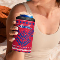 Nepal Christmas 4 in 1 Can Cooler Tumbler with Red-Blue Design, National Emblem, and Snowflake Motif - Wonder Print Shop
