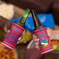 Nepal Christmas 4 in 1 Can Cooler Tumbler with Red-Blue Design, National Emblem, and Snowflake Motif - Wonder Print Shop