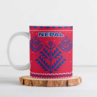 Nepal Christmas Ceramic Mug with Red-Blue Design, National Emblem, and Snowflake Motif - Wonder Print Shop