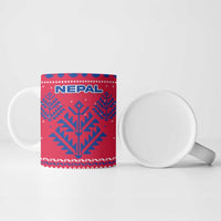 Nepal Christmas Ceramic Mug with Red-Blue Design, National Emblem, and Snowflake Motif - Wonder Print Shop