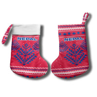Nepal Christmas Stocking with Red-Blue Design, National Emblem, and Snowflake Motif - Wonder Print Shop