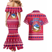 Nepal Christmas Couples Matching Mermaid Dress and Hawaiian Shirt with Red-Blue Design, National Emblem, and Snowflake Motif - Wonder Print Shop
