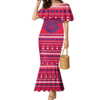 Nepal Christmas Family Matching Mermaid Dress and Hawaiian Shirt with Red-Blue Design, National Emblem, and Snowflake Motif - Wonder Print Shop