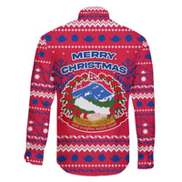 Nepal Christmas Family Matching Off The Shoulder Long Sleeve Dress and Hawaiian Shirt with Red-Blue Design, National Emblem, and Snowflake Motif - Wonder Print Shop