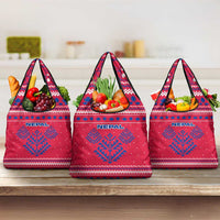 Nepal Christmas Grocery Bag with Red-Blue Design, National Emblem, and Snowflake Motif - Wonder Print Shop