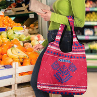 Nepal Christmas Grocery Bag with Red-Blue Design, National Emblem, and Snowflake Motif - Wonder Print Shop