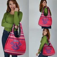 Nepal Christmas Grocery Bag with Red-Blue Design, National Emblem, and Snowflake Motif - Wonder Print Shop