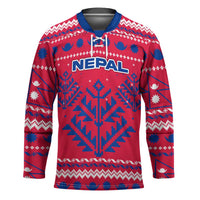 Nepal Christmas Hockey Jersey with Red-Blue Design, National Emblem, and Snowflake Motif - Wonder Print Shop