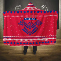 Nepal Christmas Hooded Blanket with Red-Blue Design, National Emblem, and Snowflake Motif - Wonder Print Shop
