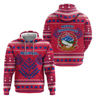 Nepal Christmas Hoodie with Red-Blue Design, National Emblem, and Snowflake Motif - Wonder Print Shop