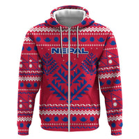 Nepal Christmas Hoodie with Red-Blue Design, National Emblem, and Snowflake Motif - Wonder Print Shop