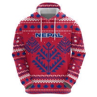 Nepal Christmas Hoodie with Red-Blue Design, National Emblem, and Snowflake Motif - Wonder Print Shop