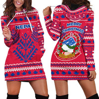 Nepal Christmas Hoodie Dress with Red-Blue Design, National Emblem, and Snowflake Motif - Wonder Print Shop