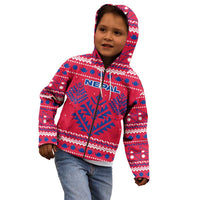 Nepal Christmas Kid Hoodie with Red-Blue Design, National Emblem, and Snowflake Motif - Wonder Print Shop