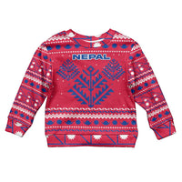 Nepal Christmas Kid Ugly Christmas Sweater with Red-Blue Design, National Emblem, and Snowflake Motif - Wonder Print Shop
