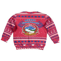 Nepal Christmas Kid Ugly Christmas Sweater with Red-Blue Design, National Emblem, and Snowflake Motif - Wonder Print Shop