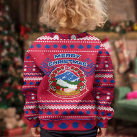 Nepal Christmas Kid Ugly Christmas Sweater with Red-Blue Design, National Emblem, and Snowflake Motif - Wonder Print Shop