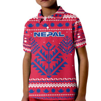 Nepal Christmas Kid Polo Shirt with Red-Blue Design, National Emblem, and Snowflake Motif - Wonder Print Shop