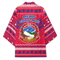 Nepal Christmas Kimono with Red-Blue Design, National Emblem, and Snowflake Motif - Wonder Print Shop